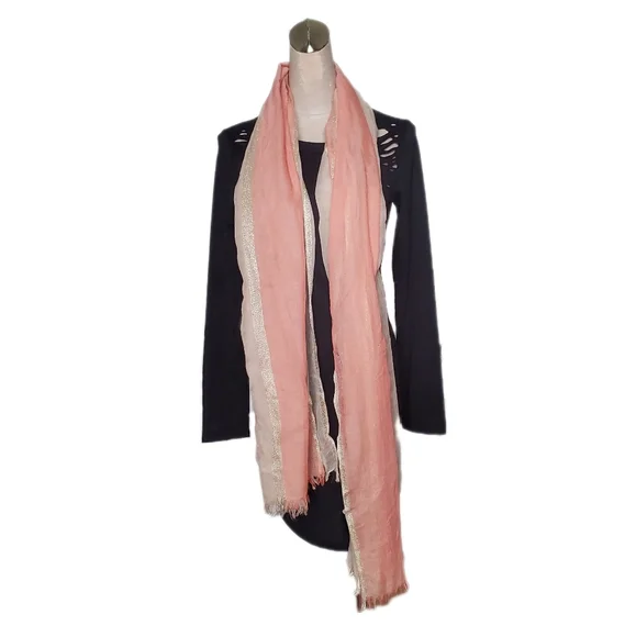 Beige and Pink Women's Scarf OZ - Picture 3 of 4